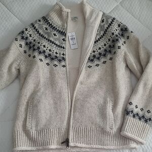 L.L. Bean Women's Nordic Pattern Cardigan - Cream and Black